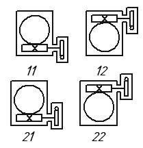 Схема 12.3. Варианты расположения червячной пары в пространстве для редуктора 1Ч2-125/63