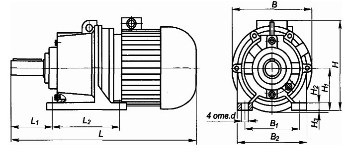 Габаритные и присоединительные размеры мотор-редуктора 3МП-50