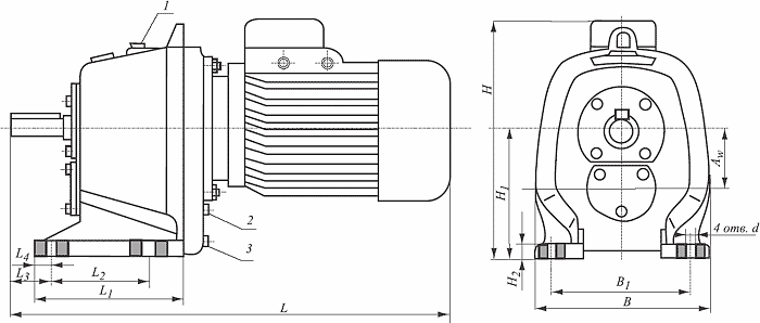 Габаритные и присоединительные размеры мотор-редуктора МЦ2С-100
